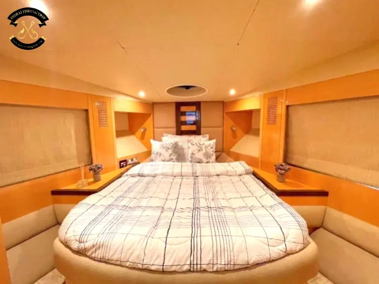 Dubai Fishing Trip. Elite 14 Majesty 44 FT cabin bedroom.