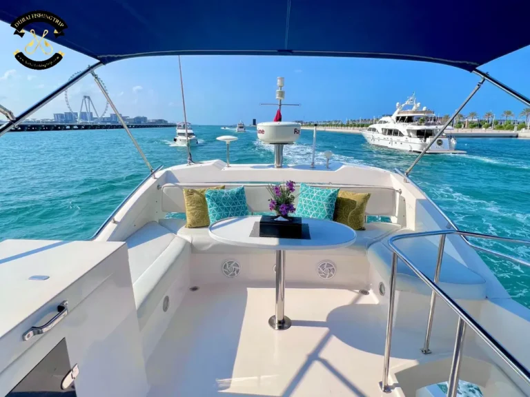 Dubai Fishing Trip. Elite 14 Majesty 44 FT upper deck view.
