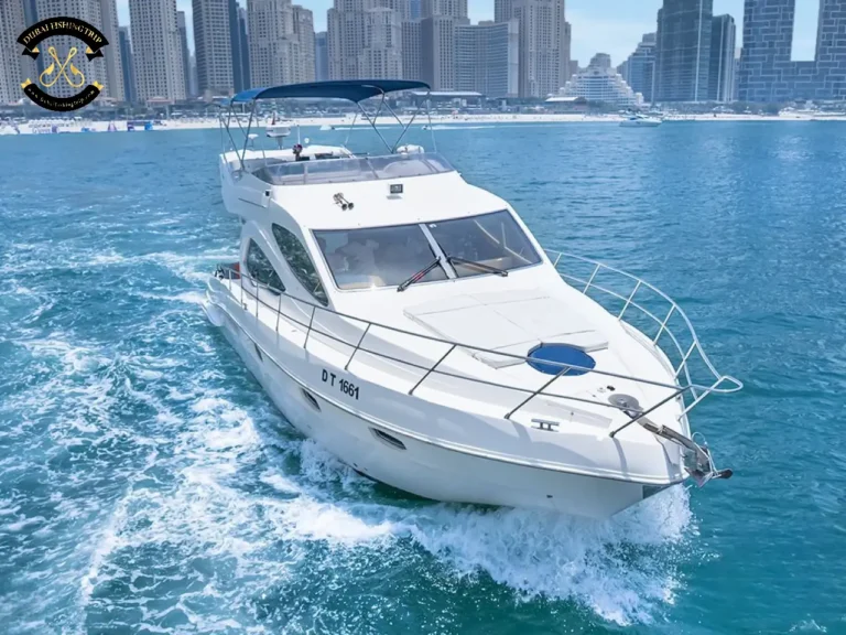 Dubai Fishing Trip. Elite 14 Majesty 44 FT close up view in the front.